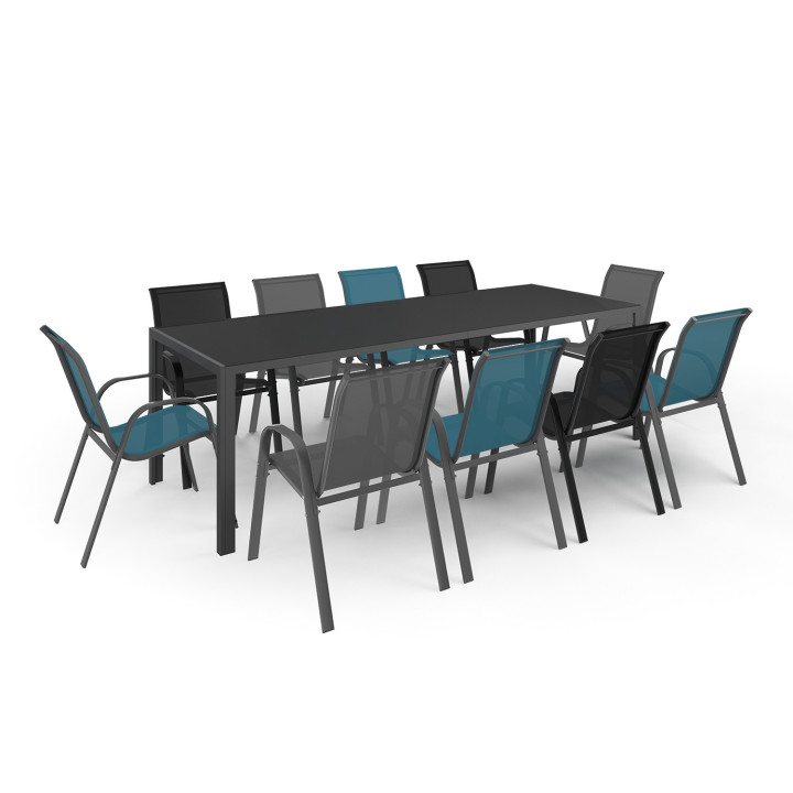 Ensemble table et chaises de jardin mix color 240cm et 10 chaises empilables - MADRID | ID Market
