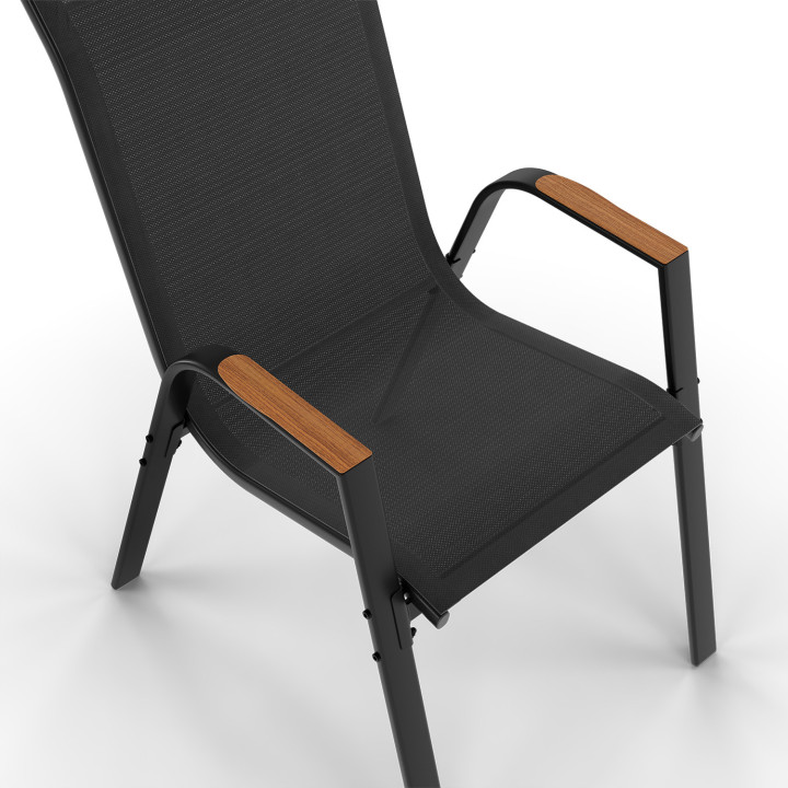 Tuinmeubelset met 150 cm tafel en 6 zwarte en houten stoelen - NOUMEA | ID Market