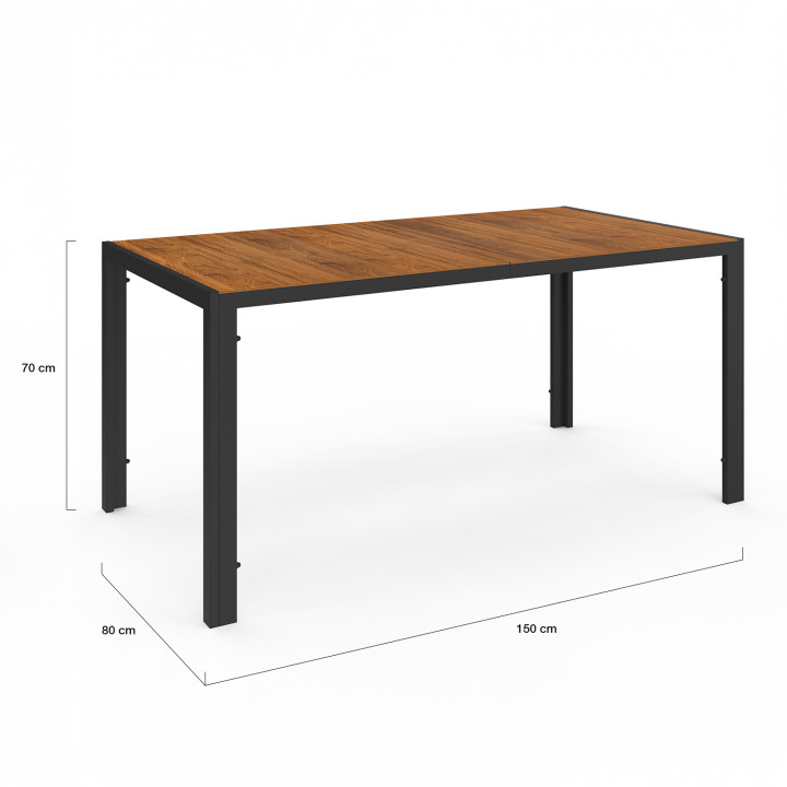 Tuinmeubelset met 150 cm tafel en 6 zwarte en houten stoelen - NOUMEA | ID Market
