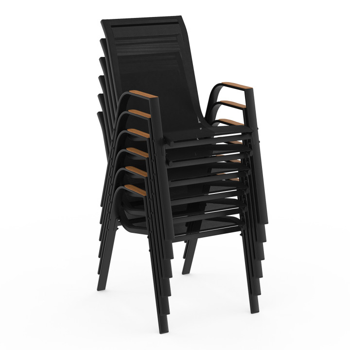 Tuinmeubelset met 150 cm tafel en 6 zwarte en houten stoelen - NOUMEA | ID Market