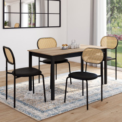 16758 - 4 chaises vintage métal noir et cannage Lot de 4 chaises vintage CLOTILDE en métal noir et dossier cannage pour salle à manger