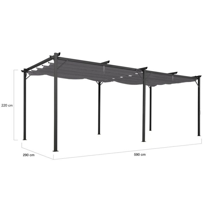Intrekbare pergola met 6 poten 3x6 M kleur antracietgrijs goedkoop | ID Market