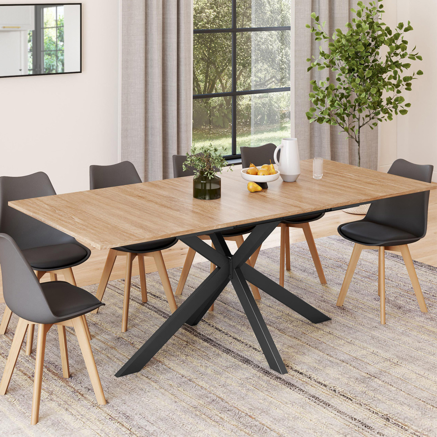 Ausziehbarer Esstisch aus Holz und Schwarz 6-10 Personen 160-200 cm - ALIX