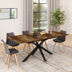 16381 - Table à manger industrielle avec rangement extensible 6-10 personnes bois foncé 160-200 cm Tavolo da pranzo rettangolare allungabile 6-10 persone in legno scuro - ALIX | ID Market