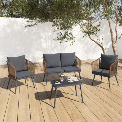 16936 - Set di mobili da giardino bassi a 4 posti in metallo grigio e corde di rattan scuro Set di mobili da giardino bassi a 4 posti in metallo grigio con corde in rattan scuro - ARIZONA | ID Market