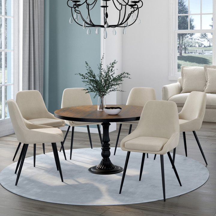 Set van 6 beige fluwelen stoelen met armleuningen - THALYA | ID Market