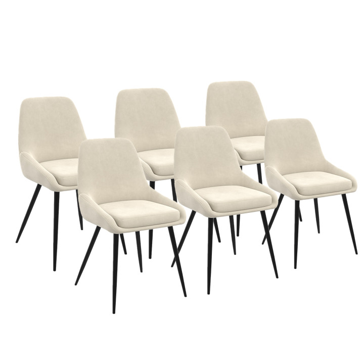 Set van 6 beige fluwelen stoelen met armleuningen - THALYA | ID Market