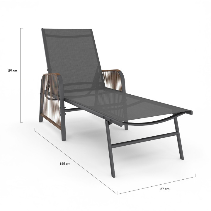 2 sillas de jardín reclinables gris antracita con reposabrazos - RIO | ID Market