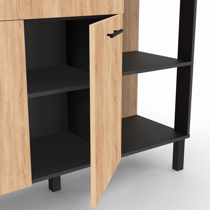 Buffet bas de cuisine 120 cm noir portes + tiroir bois façon hêtre - CINA | ID Market
