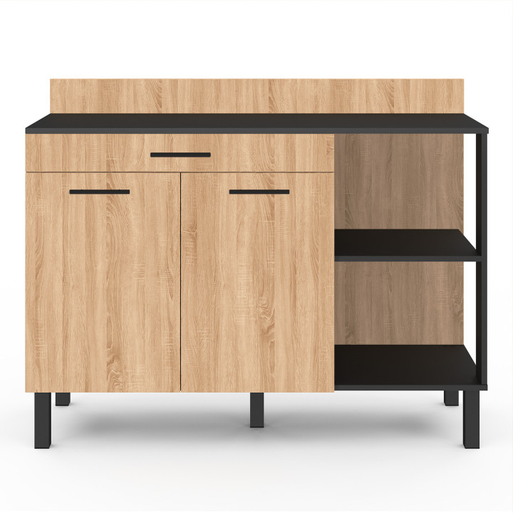 Lage keuken buffetkast 120 cm zwarte deuren + lade beuken korrel hout - CINA | ID Market