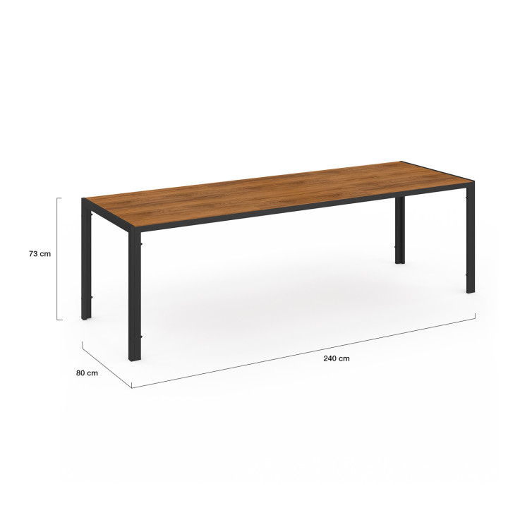 Salon de jardin avec 10 chaises empilables table 240 cm noir et bois - NOUMEA | ID Market
