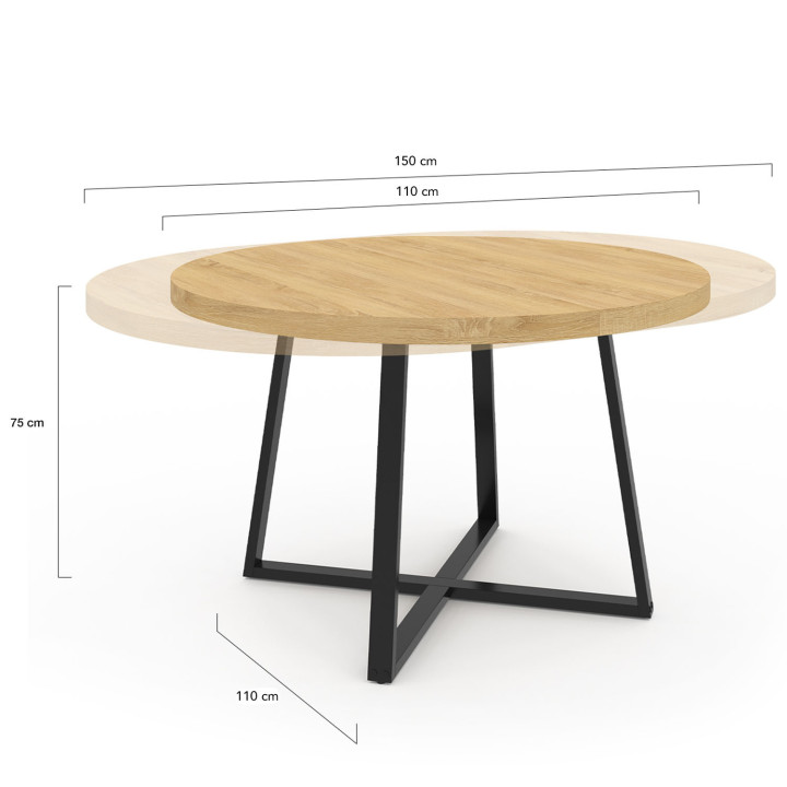 Mesa de comedor redonda extensible en madera y negro para 4-8 personas - SELMA |ID Market Mesa de comedor redonda extensible en madera y negro para 4-8 personas - SELMA |ID Market