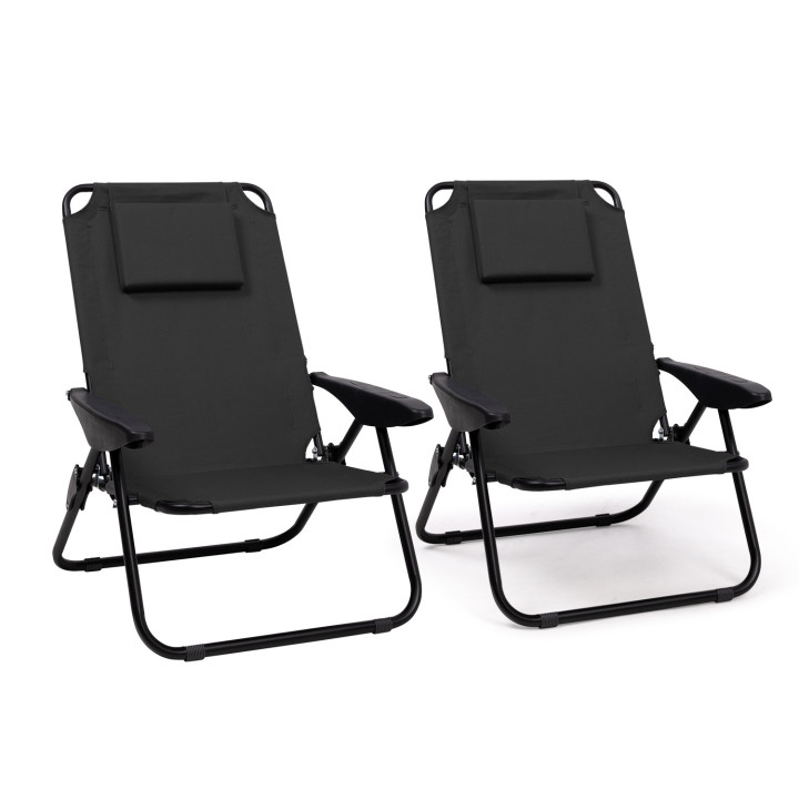 2 zwarte opvouwbare strandstoelen met verstelbare rugleuning |ID Market