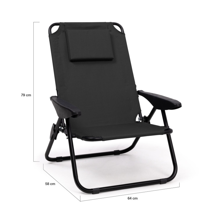 2 zwarte opvouwbare strandstoelen met verstelbare rugleuning |ID Market