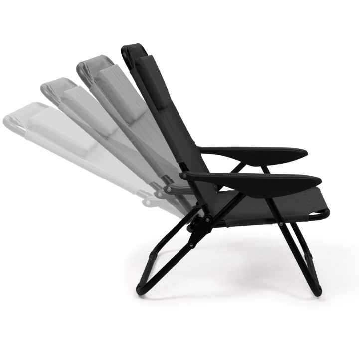 2 zwarte opvouwbare strandstoelen met verstelbare rugleuning |ID Market
