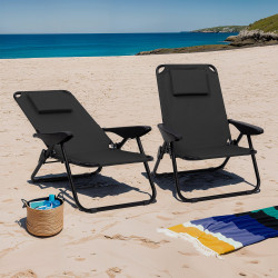 16926 - Zwarte opvouwbare strandstoelen met verstelbare rugleuning 2 zwarte opvouwbare strandstoelen met verstelbare rugleuning |ID Market