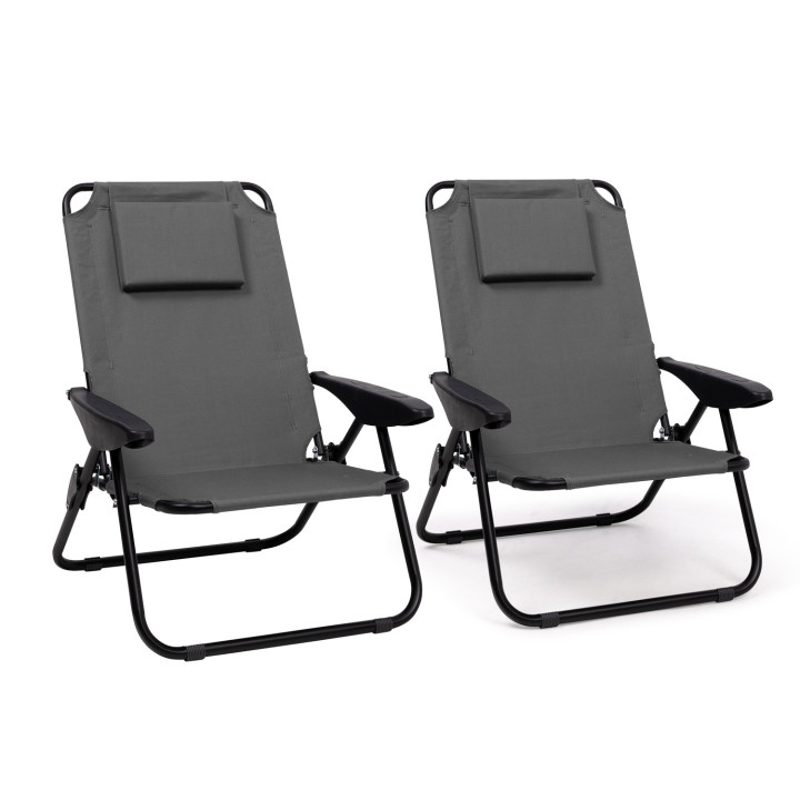 2 antracietgrijze opvouwbare strandstoelen met verstelbare rugleuning | ID Market