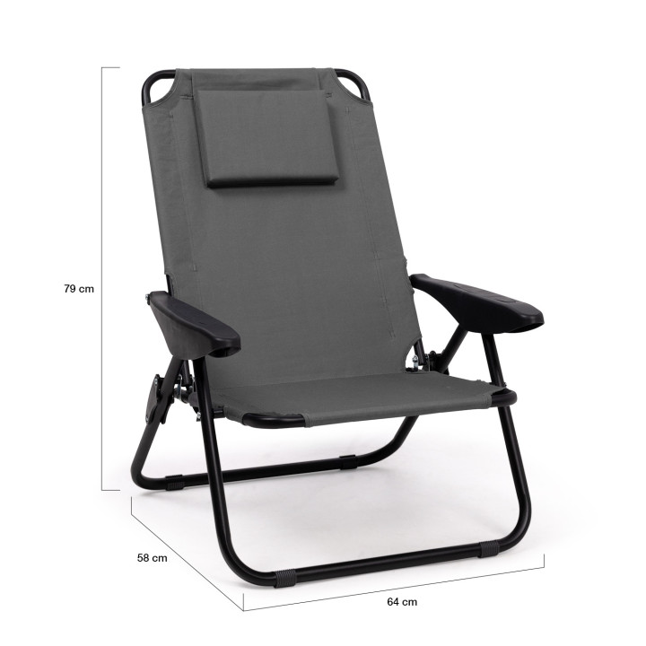 2 chaises de plage pliantes gris anthracite avec dossier inclinable | ID Market