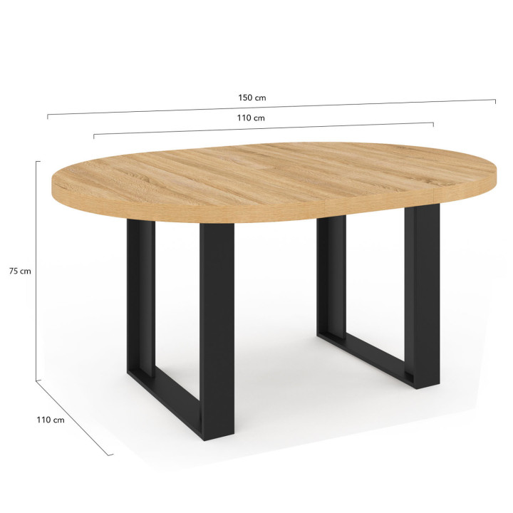 Mesa de comedor redonda extensible 4-6 personas madera y negro - PHOENIX | ID Market