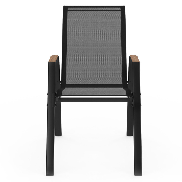 Lot de 4 chaises de jardin empilables métal et textilène noir et bois - NOUMEA | ID Market