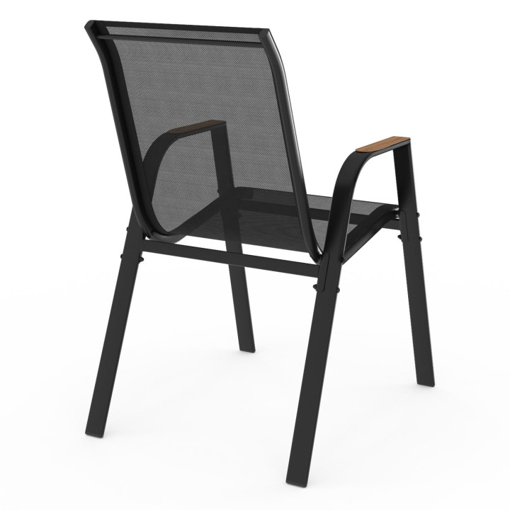 Lot de 4 chaises de jardin empilables métal et textilène noir et bois - NOUMEA | ID Market
