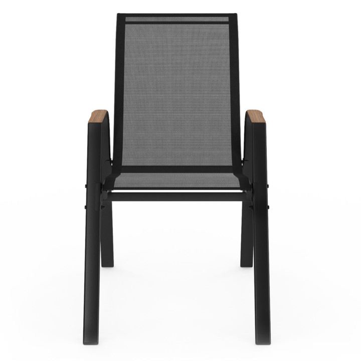 Lot de 6 chaises de jardin empilables métal et textilène noir et bois - NOUMEA | ID Market