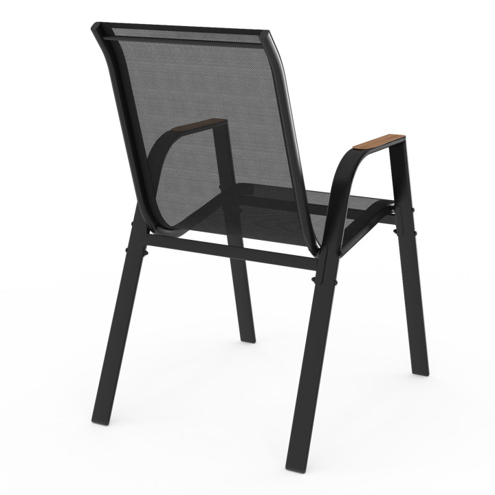 Lot de 6 chaises de jardin empilables métal et textilène noir et bois - NOUMEA | ID Market