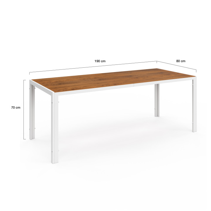Tuinmeubelset met tafel 190 cm en 8 witte en houten stoelen - NOUMEA | ID Market