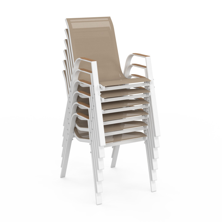 Tuinmeubelset met tafel 190 cm en 8 witte en houten stoelen - NOUMEA | ID Market