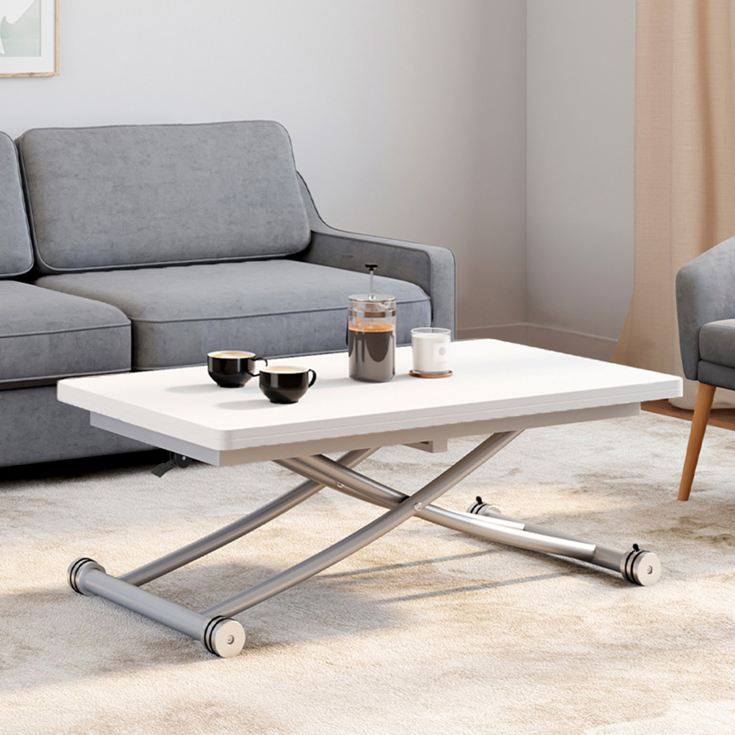Table basse convertible en table à manger blanche