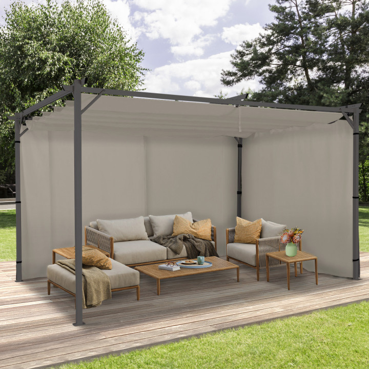 Set van 2 taupe gordijnen voor 3 en 4 M pergola met ritssluiting | ID Market