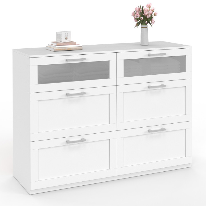 Commode 6 tiroirs bois et blanc effet givré - VITO |ID Market