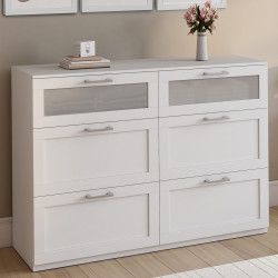 16848 - Commode 6 tiroirs bois et blanc effet givré Commode 6 tiroirs VITO 110 cm bois blanc et effet givré