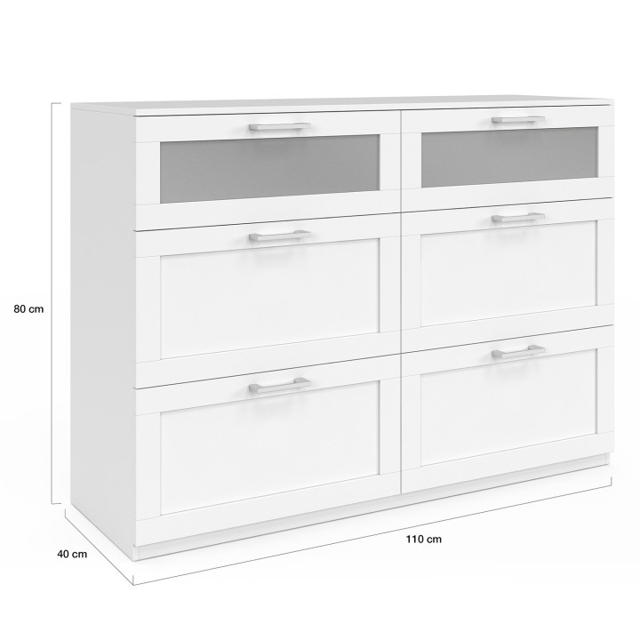 Commode 6 tiroirs bois et blanc effet givré - VITO |ID Market