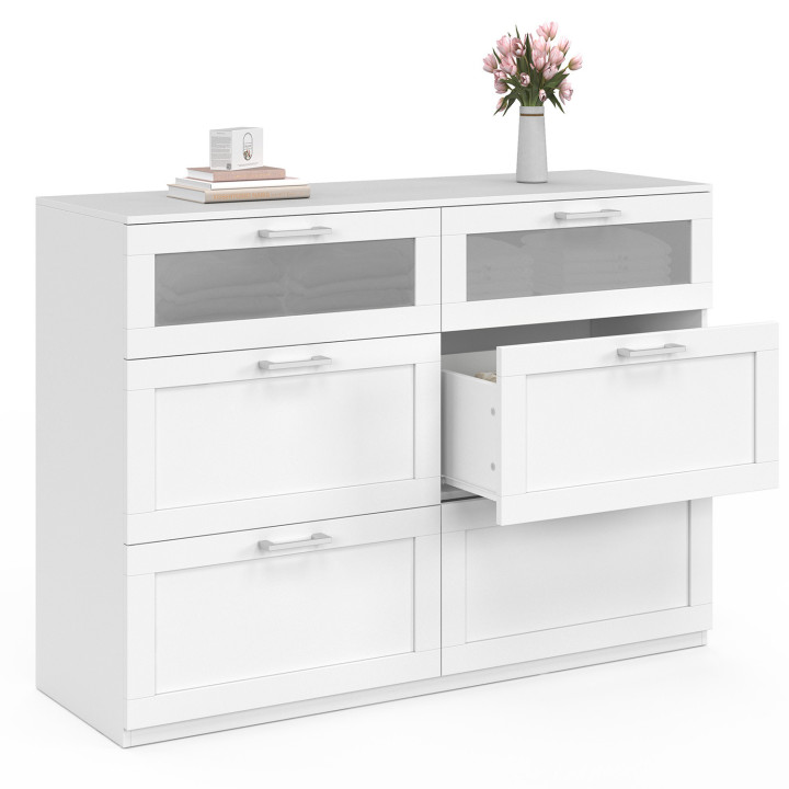 Commode 6 tiroirs bois et blanc effet givré - VITO |ID Market