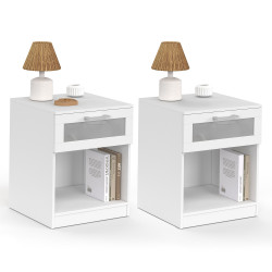 16901 - Tables de nuit effet givré bois et blanc Lot de 2 tables de chevet VITO 1 tiroir avec niche effet givré bois blanc