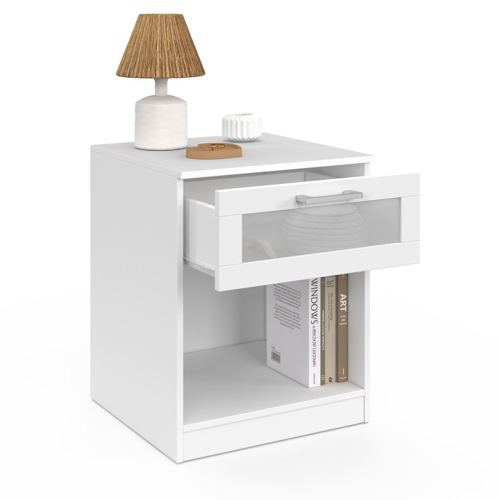 Lot de 2 tables de chevet 1 tiroir et niche effet givré bois et blanc - VITO | ID Market