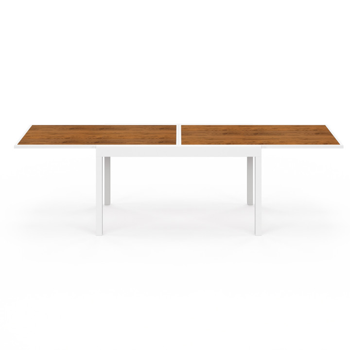 Salon de jardin extensible - table 135 / 270 cm plateau effet bois et 12 chaises empilables blanc et bois - NOUMEA | ID Market Salon de jardin extensible - table 135 / 270 cm plateau effet bois et 12 chaises empilables blanc et bois - NOUMEA | ID Market