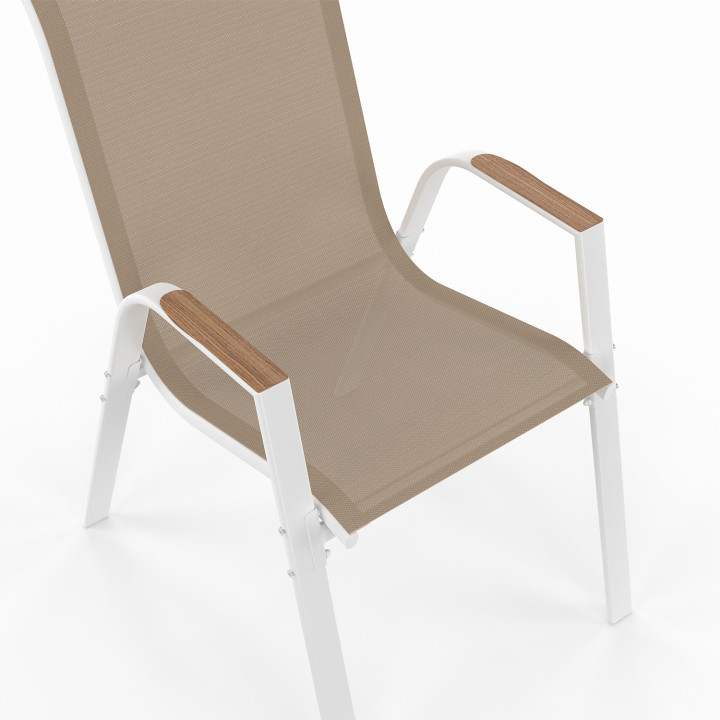 Salon de jardin extensible - table 135 / 270 cm plateau effet bois et 12 chaises empilables blanc et bois - NOUMEA | ID Market Salon de jardin extensible - table 135 / 270 cm plateau effet bois et 12 chaises empilables blanc et bois - NOUMEA | ID Market