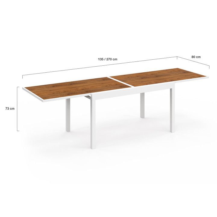 Salon de jardin extensible - table 135 / 270 cm plateau effet bois et 12 chaises empilables blanc et bois - NOUMEA | ID Market Salon de jardin extensible - table 135 / 270 cm plateau effet bois et 12 chaises empilables blanc et bois - NOUMEA | ID Market