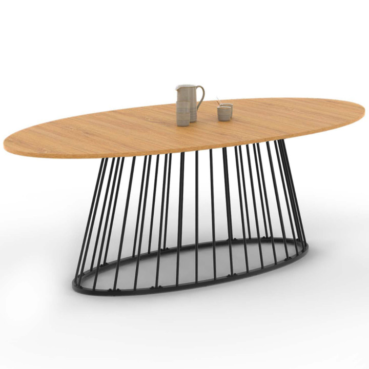 10-persoons ovale eettafel met houten blad en zwarte metalen draadpoot - YUNA | ID Market