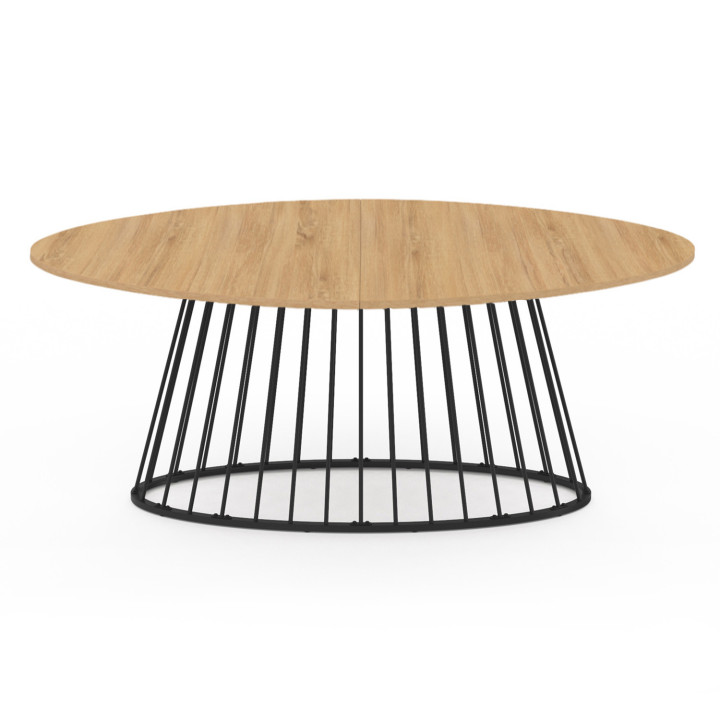 10-persoons ovale eettafel met houten blad en zwarte metalen draadpoot - YUNA | ID Market