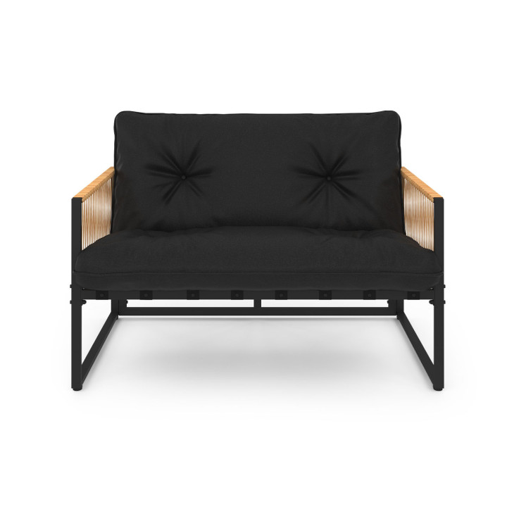 Conjunto de muebles bajos de jardín de 4 plazas en acero negro y ratán claro - RIO | ID Market