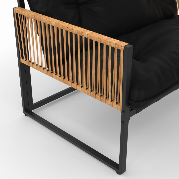 Conjunto de muebles bajos de jardín de 4 plazas en acero negro y ratán claro - RIO | ID Market