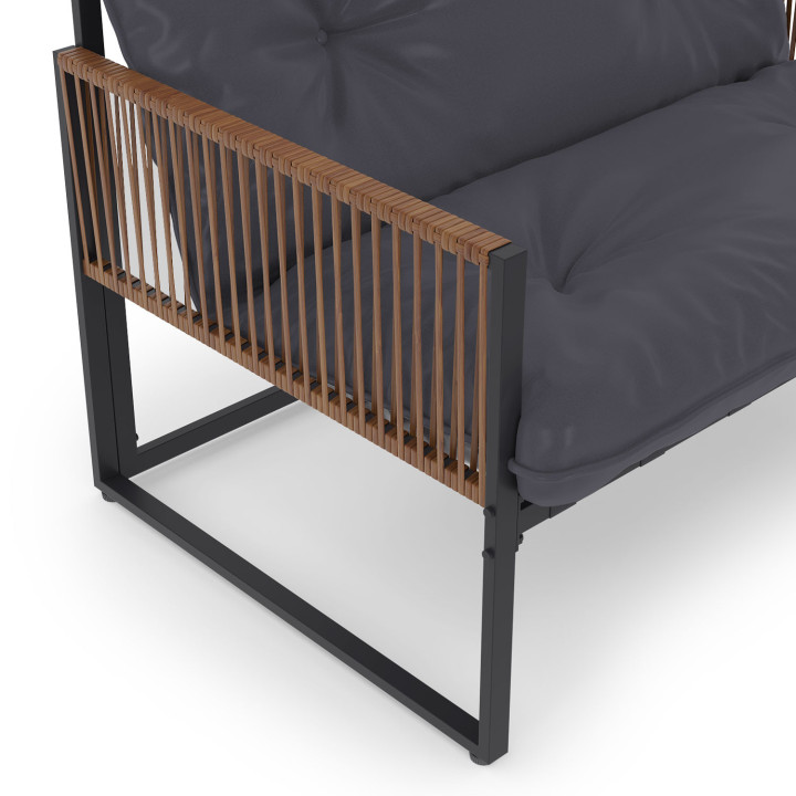 Conjunto de muebles bajos de jardín de 4 plazas en acero gris y cordaje marrón - RIO | ID Market