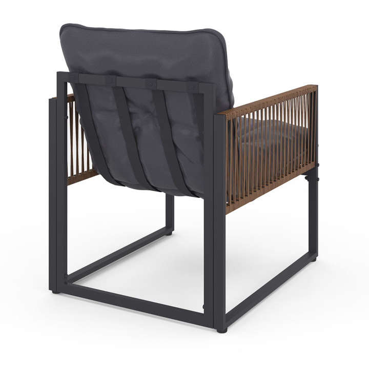 Conjunto de muebles bajos de jardín de 4 plazas en acero gris y cordaje marrón - RIO | ID Market