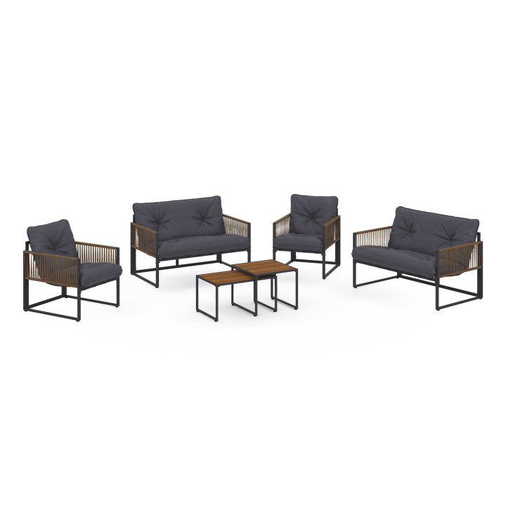 Niedrige Gartenmöbel 6-Sitzer anthrazitgrau und Rattan-Effekt - RIO | ID Market