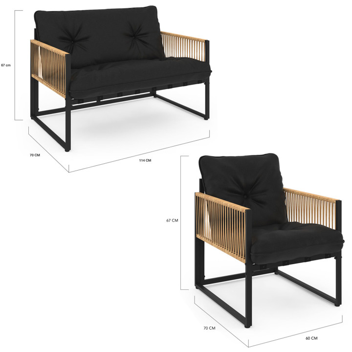 Niedrige Gartenmöbel für 6 Personen in Schwarz und hellem Rattaneffekt - RIO | ID Market Niedrige Gartenmöbel für 6 Personen in Schwarz und hellem Rattaneffekt - RIO | ID Market