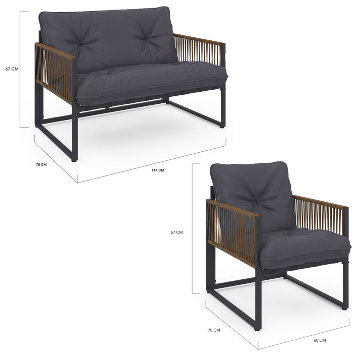 Conjunto de muebles bajos de jardín de 6 plazas en gris antracita con efecto ratán - RIO | ID Market