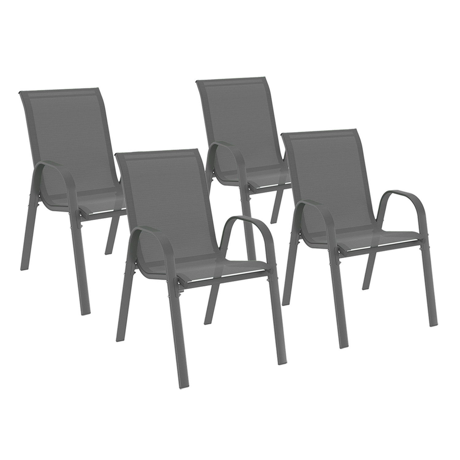 Lot de 4 chaises de jardin empilables en métal gris anthracite et textilène